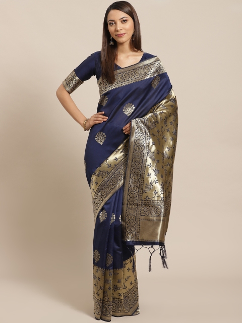 

Saree mall Navy & Golden Woven Design Banarasi Saree, Navy blue