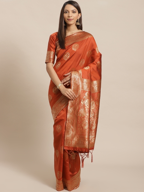 

Saree mall Rust Orange & Golden Woven Design Banarasi Saree