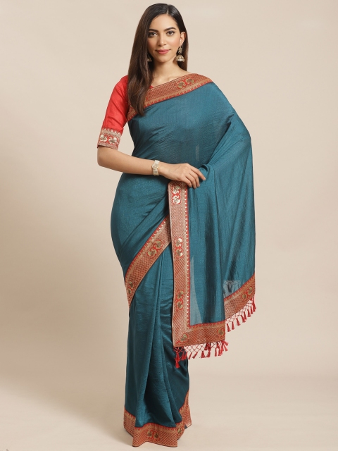 

Saree mall Teal Blue Solid Saree