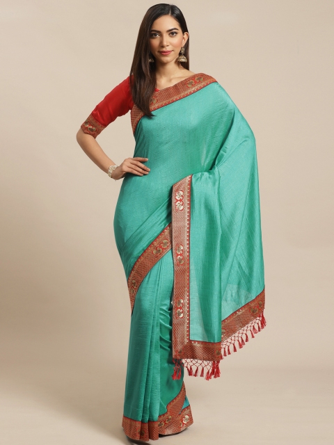 

Saree mall Sea Green & Red Silk Blend Solid Saree