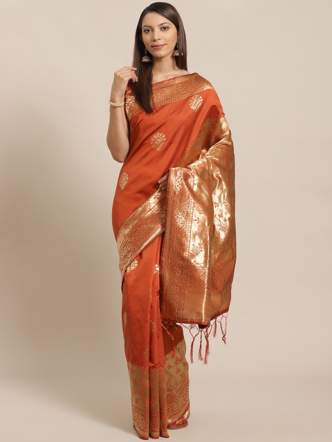 

Saree mall Rust Orange & Golden Woven Design Banarasi Saree