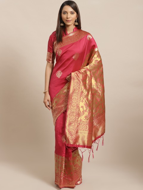 

Saree mall Pink & Golden Woven Design Banarasi Saree