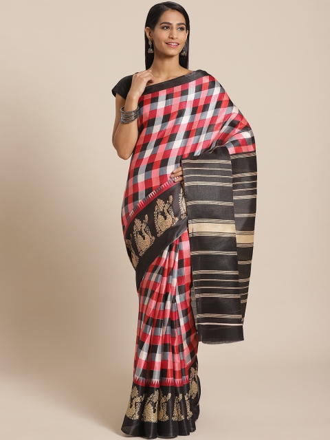 

KALINI Black & Red Checked Saree
