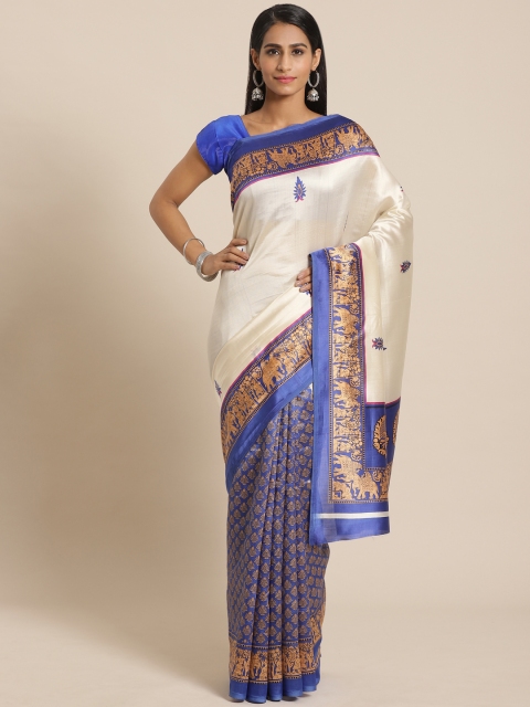 

KALINI Grey & Blue Printed Half & Half Mysore Silk Saree