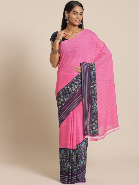

KALINI Pink & Purple Striped Saree