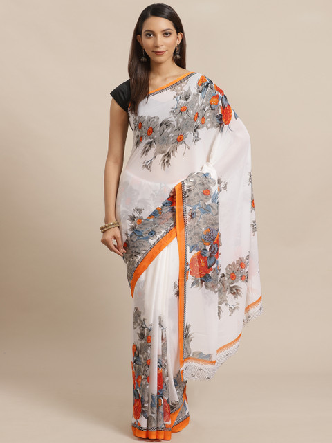 

KALINI White & Grey Printed Saree