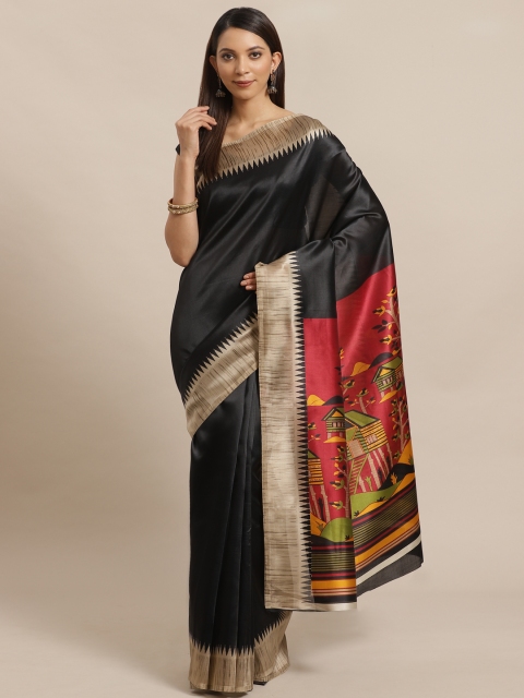

KALINI Black & Maroon Solid Saree