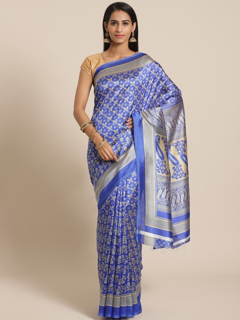 

KALINI Blue & Beige Printed Mysore Silk Saree
