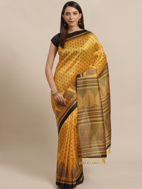 

KALINI Mustard Yellow & Black Floral Printed Saree