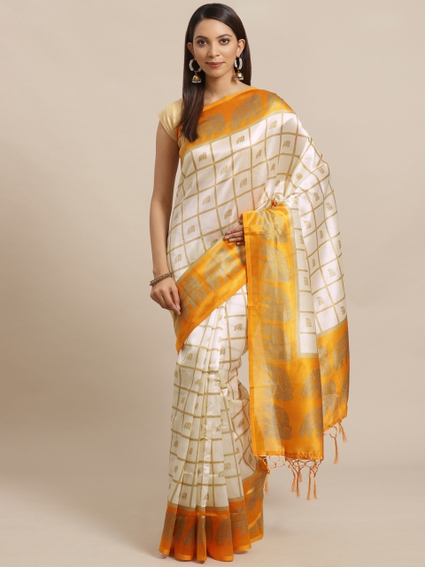 

KALINI Off-White & Beige Checked Mysore Silk Saree