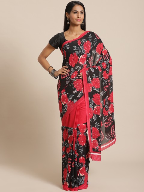 

KALINI Black & Pink Floral Print Saree
