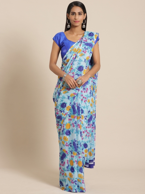 

KALINI Blue & Purple Floral Printed Saree