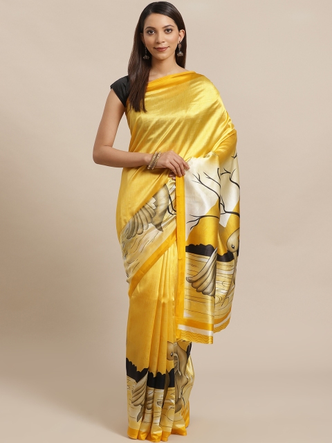

KALINI Yellow & Off-White Solid Mysore Silk Saree