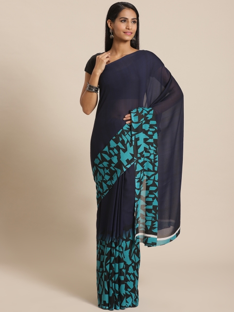 

KALINI Navy Blue Solid Saree