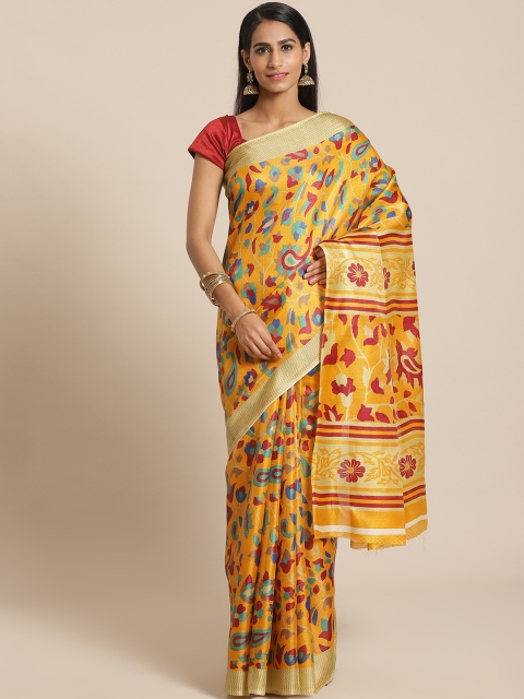 

KALINI Mustard & Maroon Printed Saree