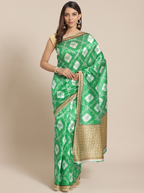 

KALINI Green & White Bandhani Print Mysore Silk Saree