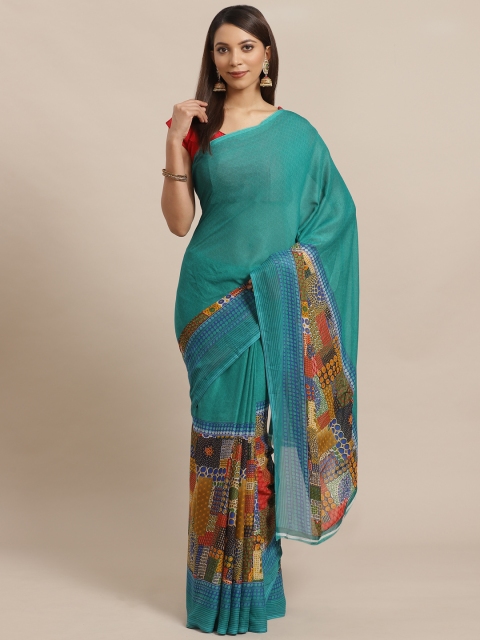 

KALINI Green & Mustard Yellow Printed Saree