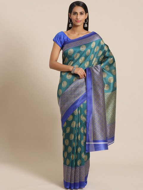 

KALINI Teal Green & Beige Printed Saree