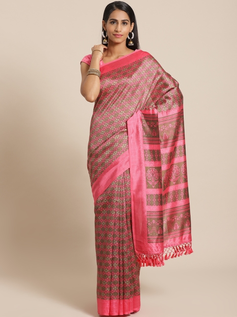 

KALINI Pink & Brown Printed Saree