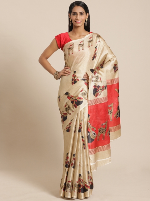

KALINI Beige & Black Ethnic Motifs Print Saree