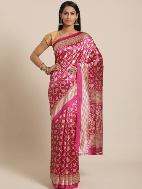 

KALINI Pink & Beige Printed Mysore Silk Saree