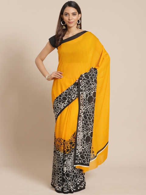 

KALINI Yellow & Black Geometric Print Saree