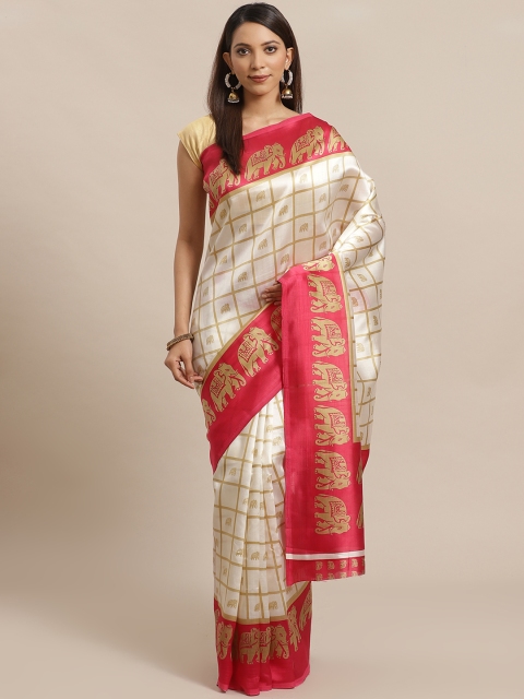 

KALINI Off-White & Beige Checked Mysore Silk Saree