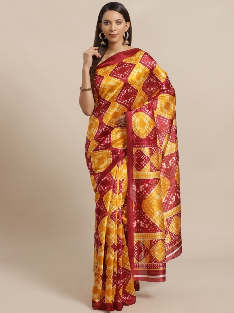 

KALINI Red & Yellow Art Silk Printed Mysore Silk Saree