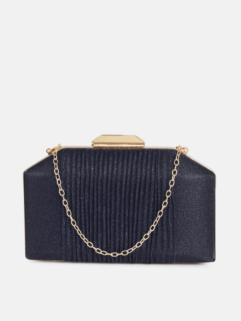 

DressBerry Navy Blue Textured Embellished Box Clutch