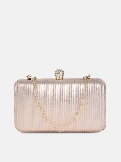 

Anouk Champagne Solid Embellished Box Clutch with Chain Strap