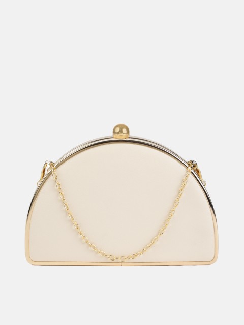 

DressBerry Off-White Solid Half Moon Clutch with Chain Strap