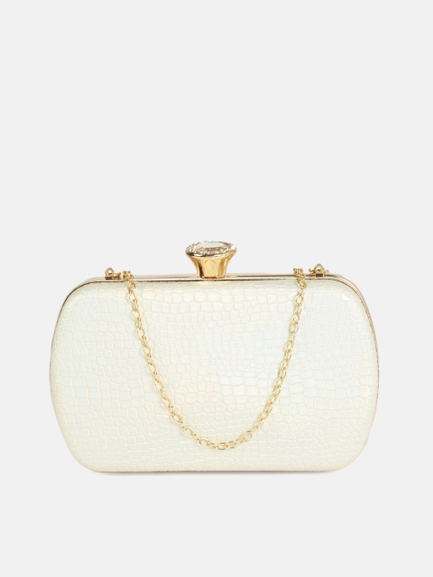 

DressBerry Beige Textured Embellished Box Clutch with Chain Strap