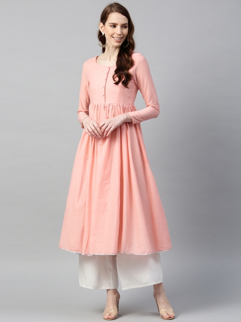 

I AM FOR YOU Women Peach-Coloured Solid Anarkali Kurta