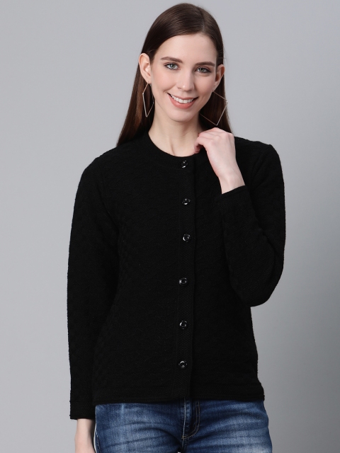 

Cayman Women Black Geometric Self Design Cardigan Sweater