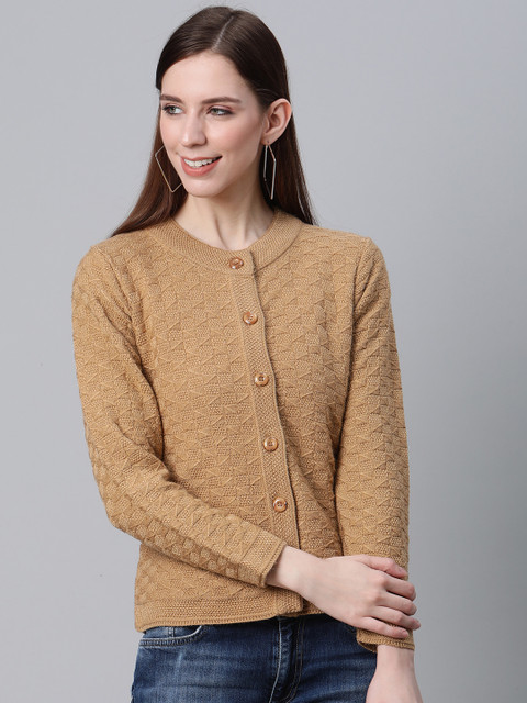 

Cayman Women Beige Geometric Self Design Cardigan Sweater