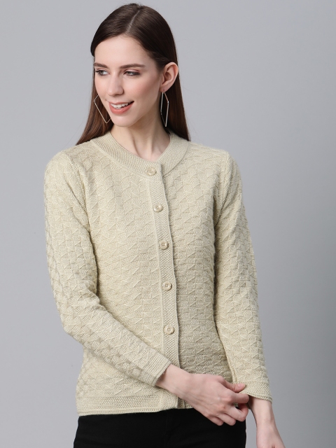 

Cayman Women Cream-Coloured Geometric Self Design Cardigan Sweater