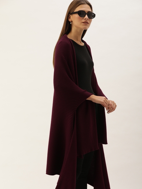 

MERAKI Women Burgundy Solid Ribbed Waterfall Shrug