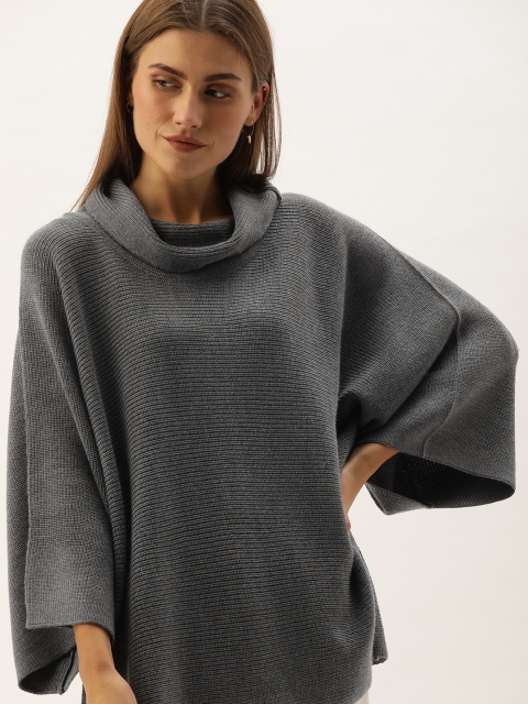 

MERAKI Women Charcoal Grey Solid Kimono Sleeved Pullover Sweater