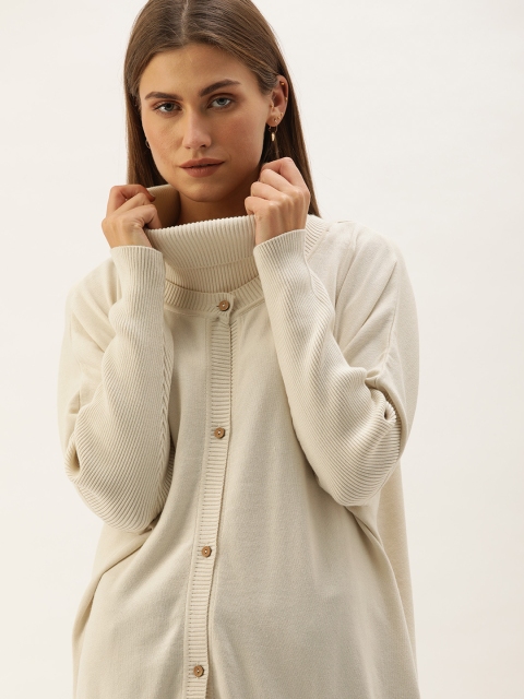 

MERAKI Women Off-White Solid Cardigan Sweater