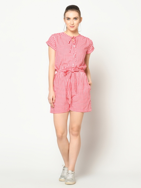 

SQew Women Red & White Checked Playsuit