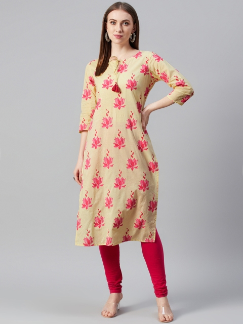 

anayna Women Yellow & Pink Printed Straight Kurta