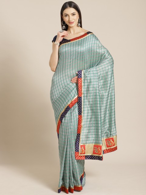 

Mitera Grey Melange & Green Checked Saree