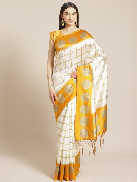 

Mitera Off-White & Beige Checked Mysore Silk Saree