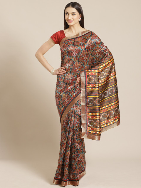 

Mitera Black & Maroon Paisley Printed Saree
