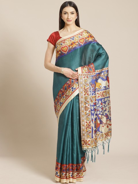 

Mitera Teal Green Solid Saree