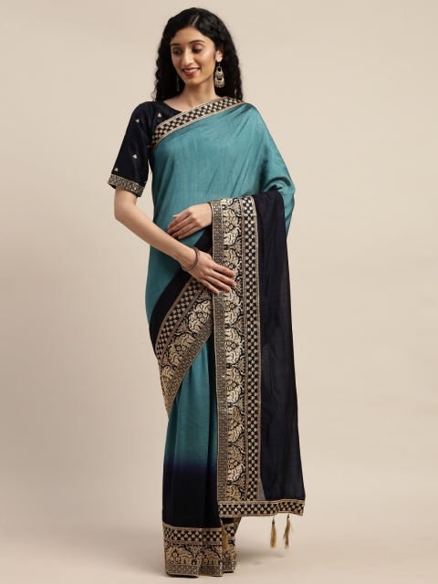 

Om Shantam Sarees Blue Ombre Dyed Silk Blend Saree with Embroidery