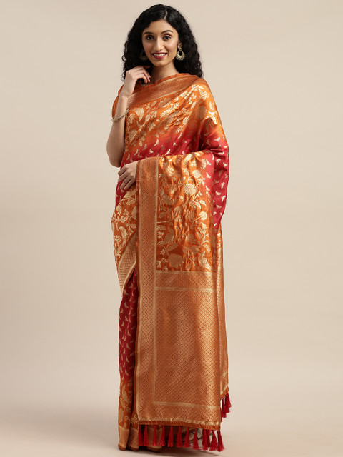 

Om Shantam Sarees Mustard Yellow & Gold-Toned Art Silk Woven Design Kanjeevaram Saree