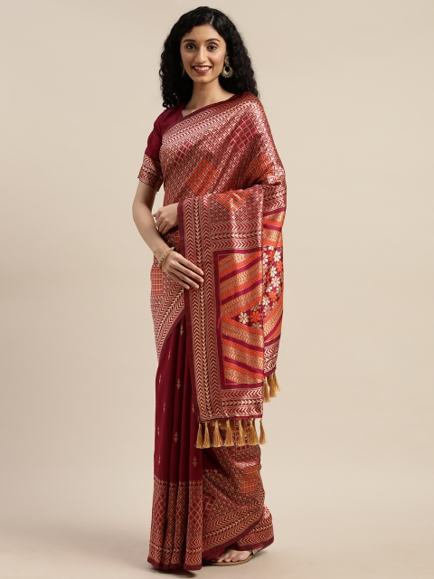 

Om Shantam Sarees Pink & Gold-Toned Art Silk Woven Design Kanjeevaram Saree