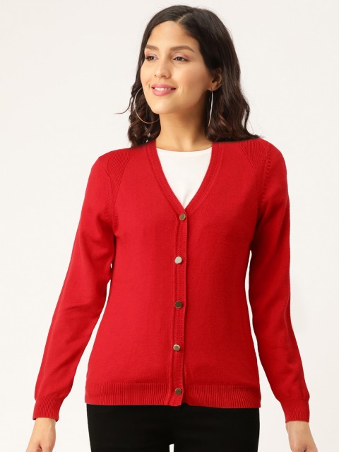 

Madame Women Red Solid Cardigan Sweater