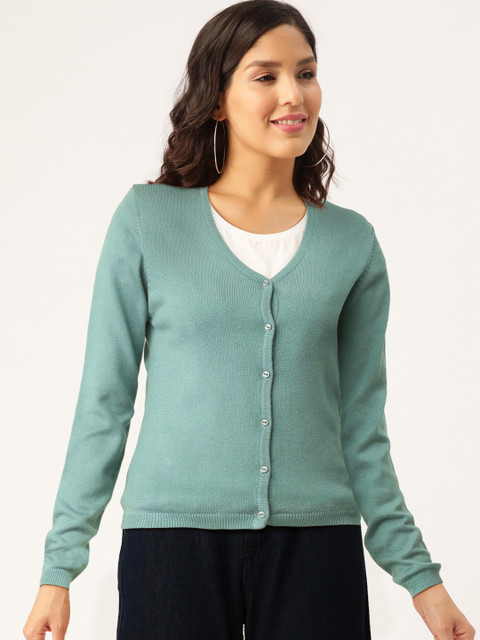 

Madame Women Green Solid Cardigan Sweater